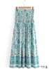 Boho Skirts in Smocked Waist, Bird Garden in Blue For Women